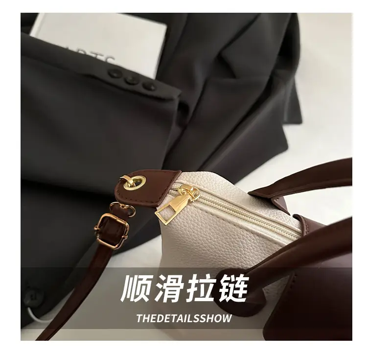 White Leather Shoulder Bag with Brown Handle for Women — feature 6