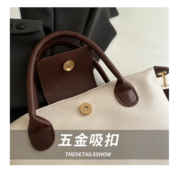 White Leather Shoulder Bag with Brown Handle for Women — feature 7