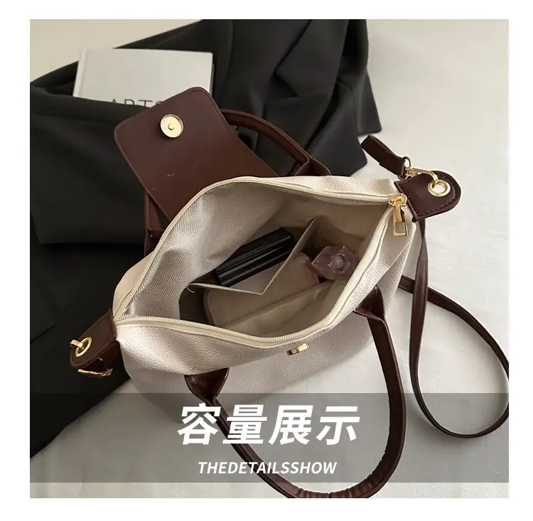 White Leather Shoulder Bag with Brown Handle for Women — feature 8