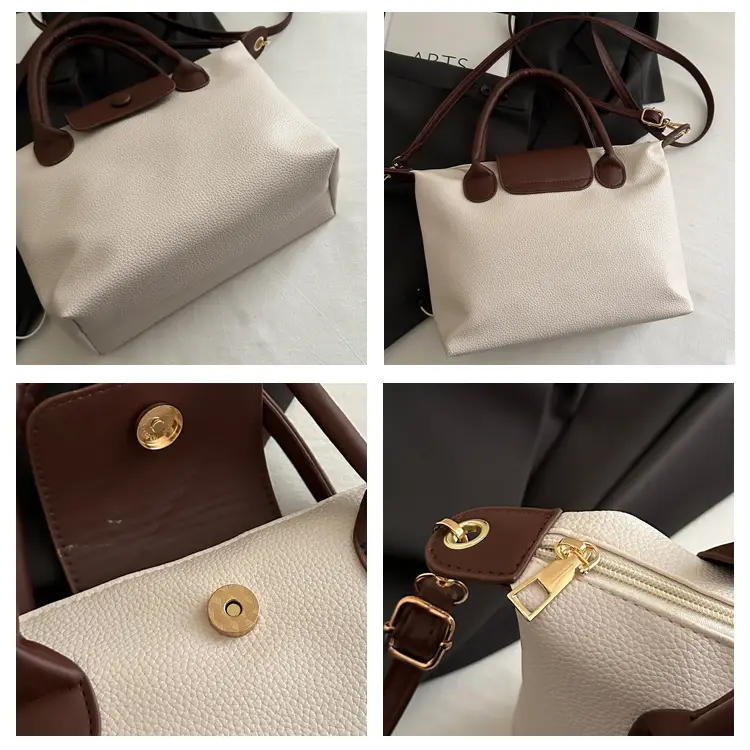 White Leather Shoulder Bag with Brown Handle for Women — feature 9