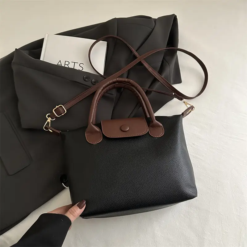 White Leather Shoulder Bag with Brown Handle for Women - Image 4