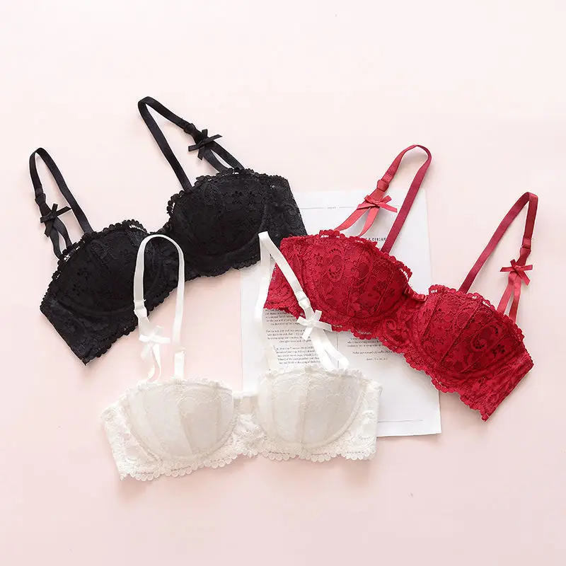 Sexy French Style Lace bralette Underwear Ultra-thin Comfortable Breathable Girl Student Small Chest Push-up Bra