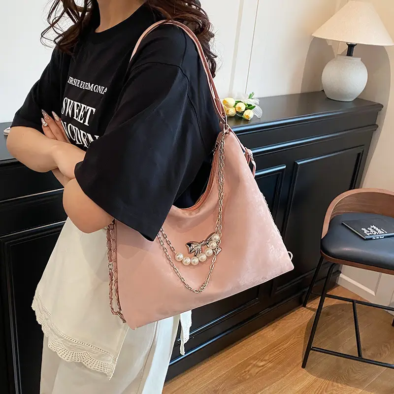 Pink Pearl Chain Shoulder Bag for Women Large Capacity - Image 6