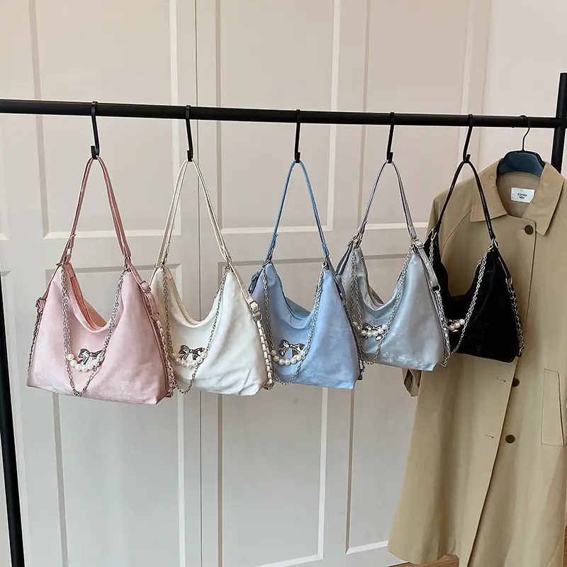 Pink Pearl Chain Shoulder Bag for Women Large Capacity - Image 9