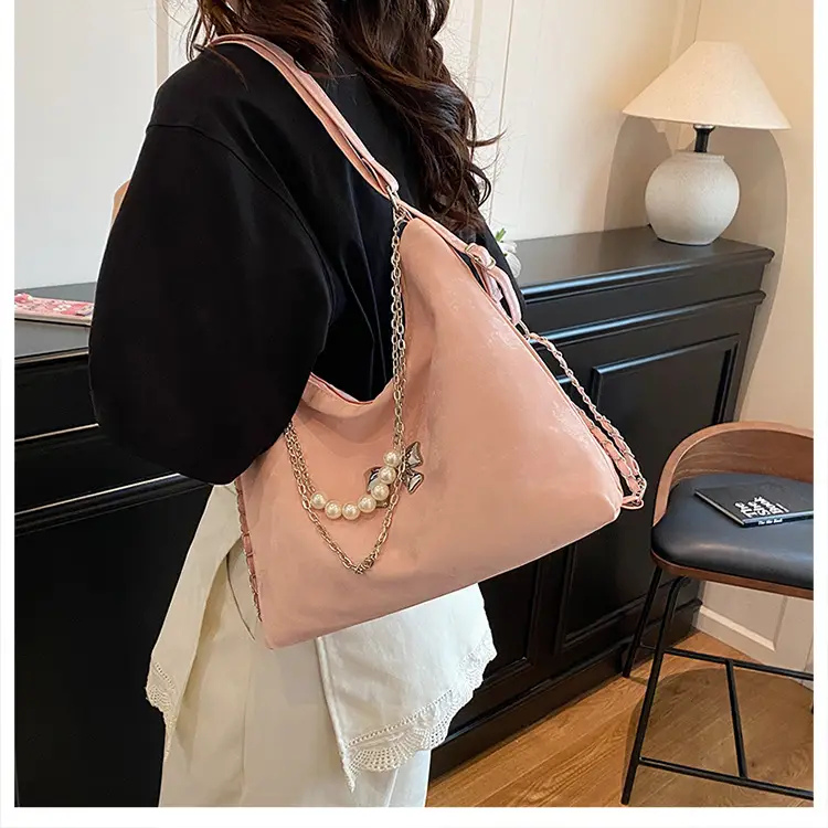 Pink Pearl Chain Shoulder Bag for Women Large Capacity — feature 16