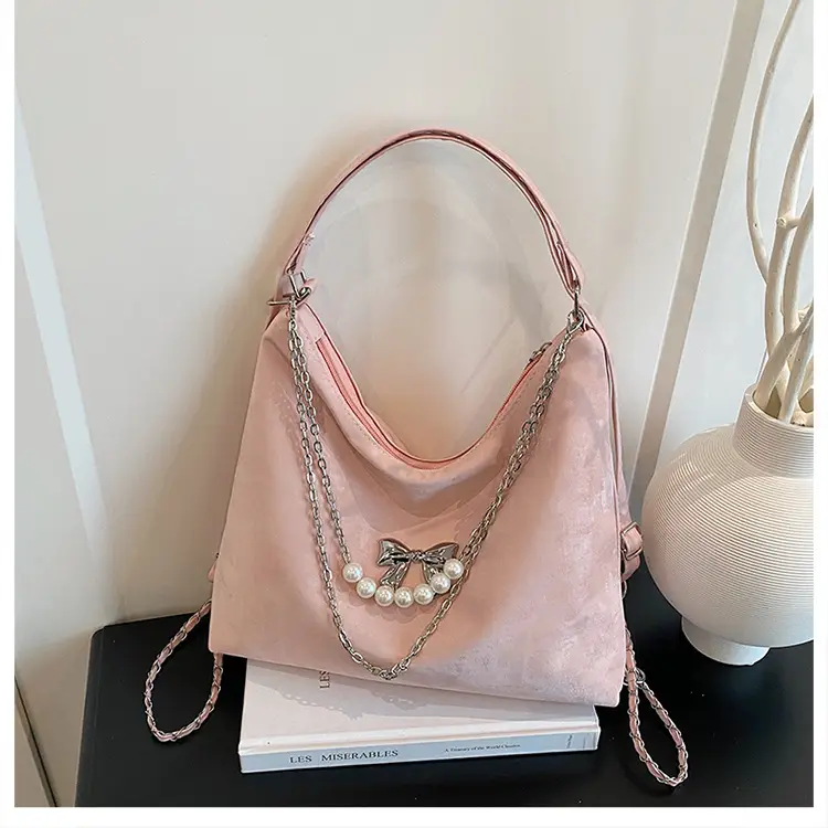 Pink Pearl Chain Shoulder Bag for Women Large Capacity — feature 22
