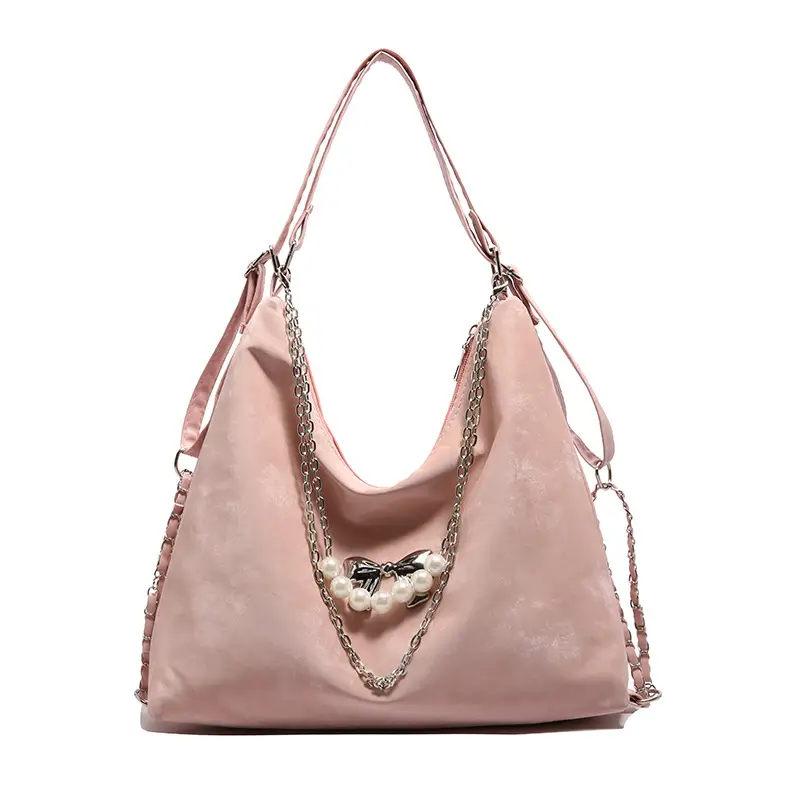 Pink Pearl Chain Shoulder Bag for Women Large Capacity - Image 3