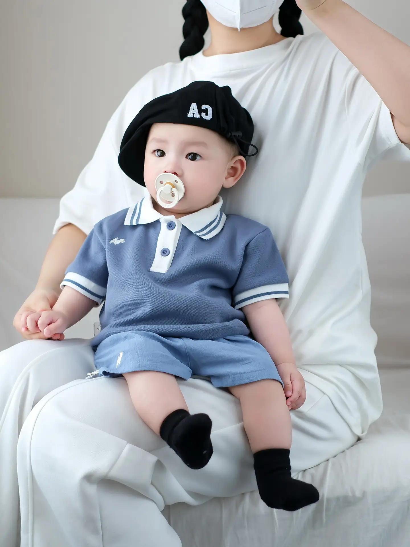 Boys Summer Polo Shirt Shorts Set Blue White - Image 6