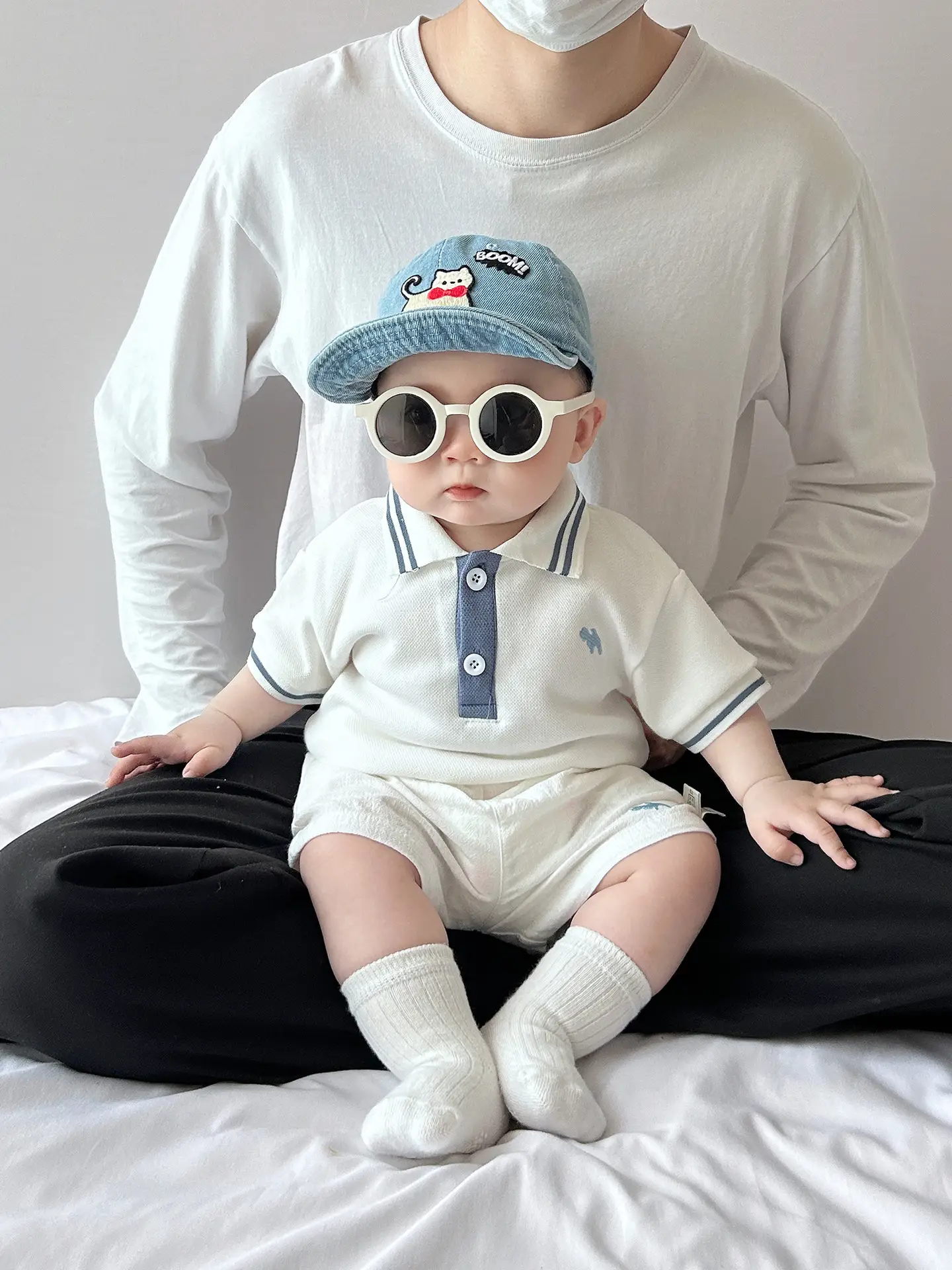 Boys Summer Polo Shirt Shorts Set Blue White - Image 7