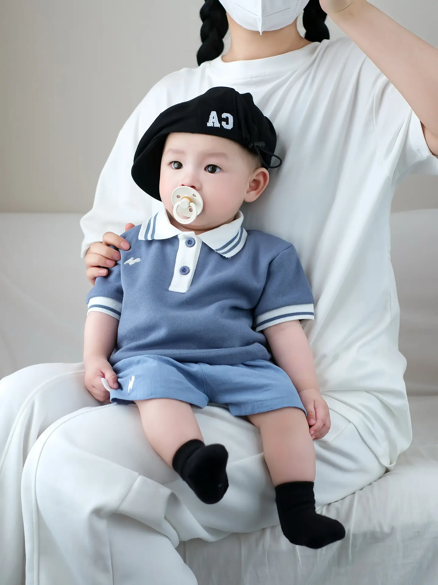 Boys Summer Polo Shirt Shorts Set Blue White - Image 9