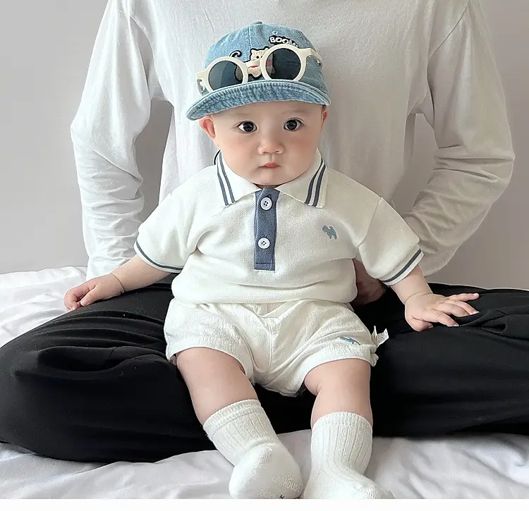 Boys Summer Polo Shirt Shorts Set Blue White — feature 1