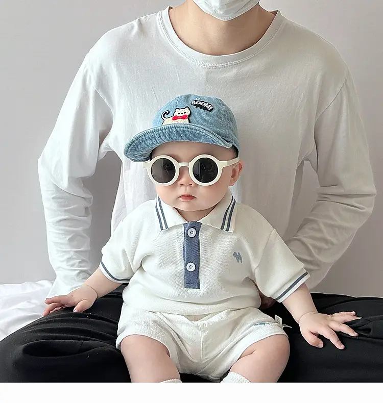 Boys Summer Polo Shirt Shorts Set Blue White — feature 12