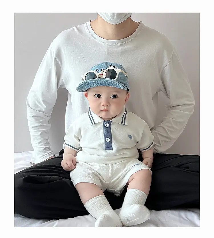 Boys Summer Polo Shirt Shorts Set Blue White — feature 14