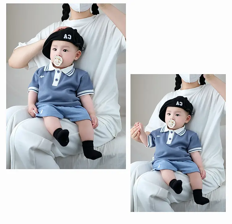 Boys Summer Polo Shirt Shorts Set Blue White — feature 17