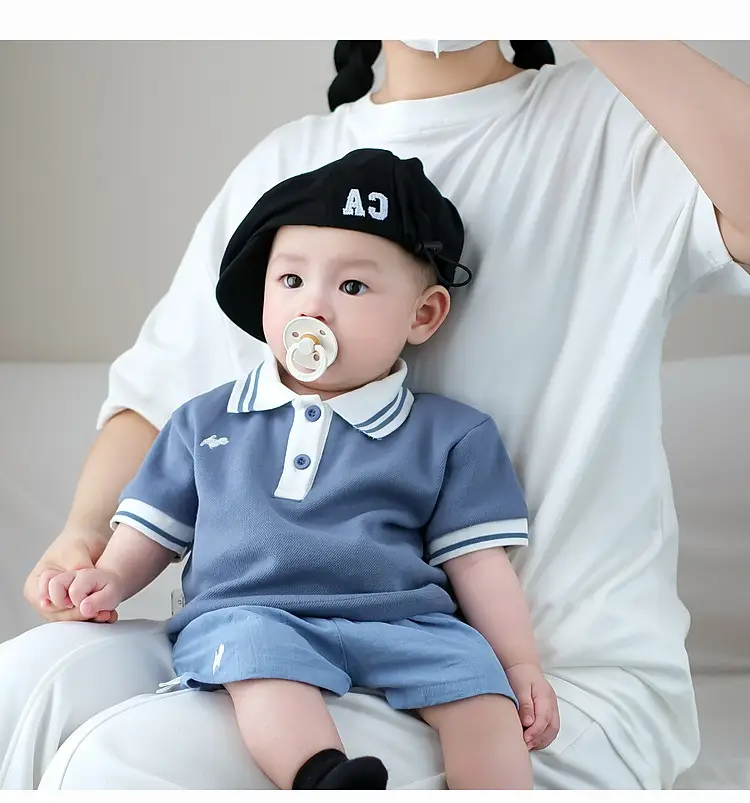 Boys Summer Polo Shirt Shorts Set Blue White — feature 18
