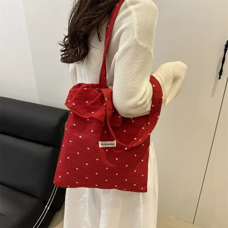 Sweet Girl Ruffled Shoulder Bag Large Capacity White Polka Dot - Image 5