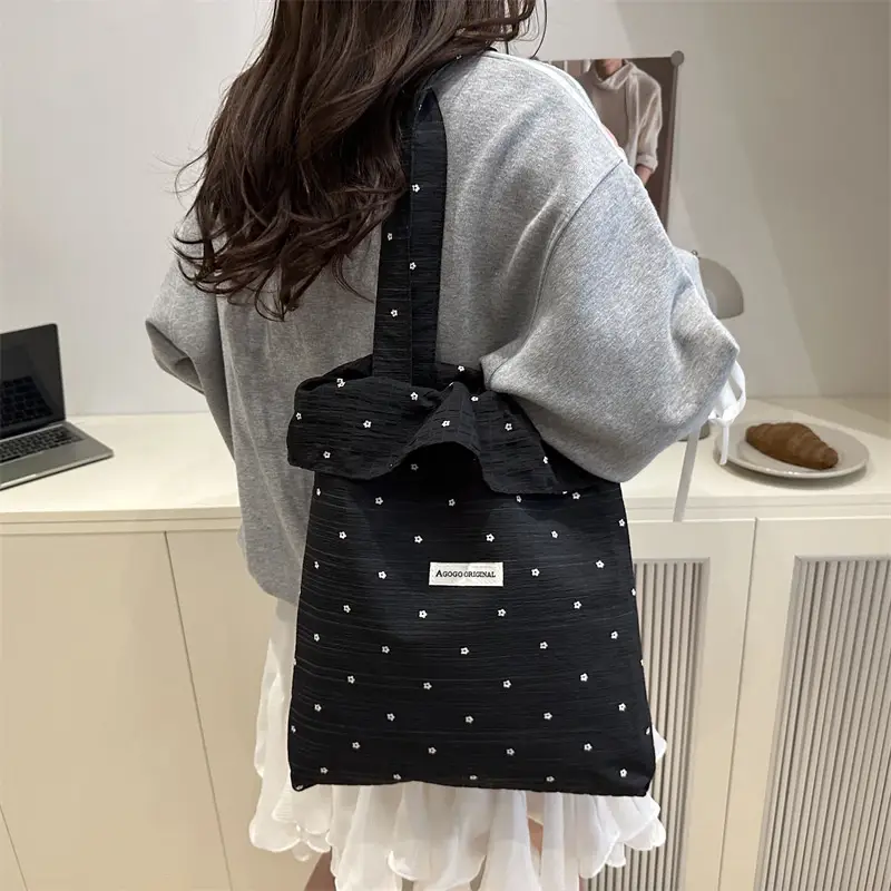 Sweet Girl Ruffled Shoulder Bag Large Capacity White Polka Dot - Image 6