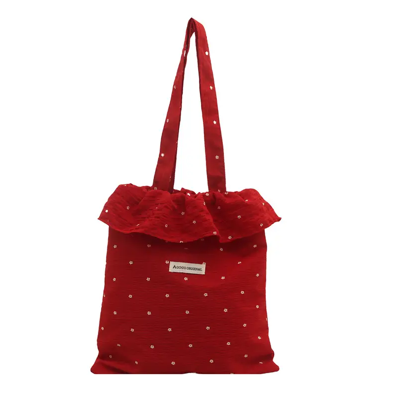 Sweet Girl Ruffled Shoulder Bag Large Capacity White Polka Dot - Image 8