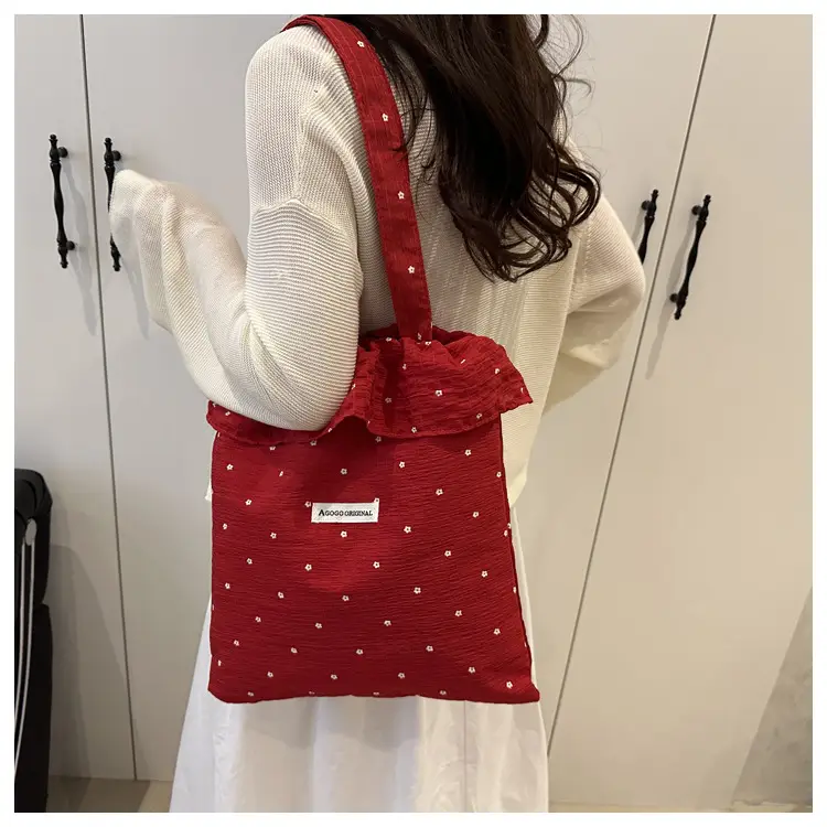 Sweet Girl Ruffled Shoulder Bag Large Capacity White Polka Dot — feature 13