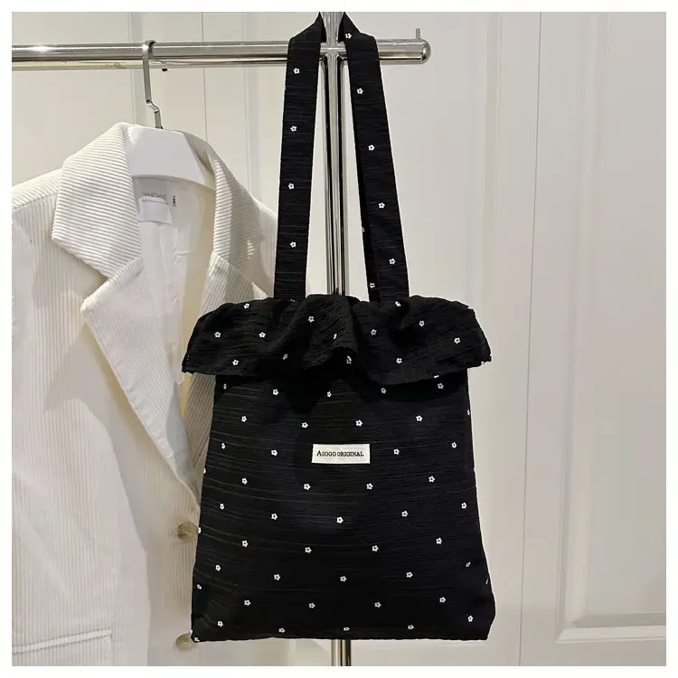 Sweet Girl Ruffled Shoulder Bag Large Capacity White Polka Dot — feature 18