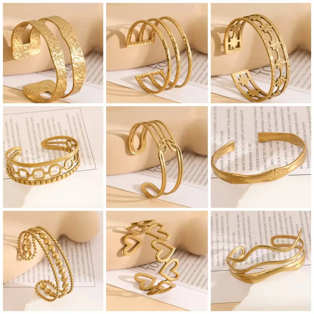 Cross-Border Hot-Selling Stainless Steel Open Hydraulic Bracelet European and American Fashion Armband Plated with 18K Real Gold Titanium Steel Bracelet