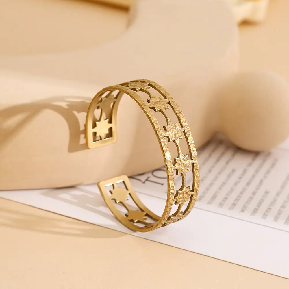 Cross-Border Hot-Selling Stainless Steel Open Hydraulic Bracelet European and American Fashion Armband Plated with 18K Real Gold Titanium Steel Bracelet — feature 6