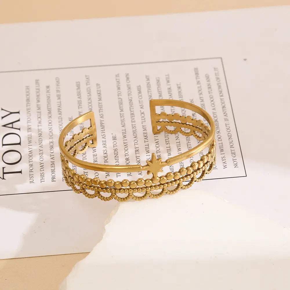 Cross-Border Hot-Selling Stainless Steel Open Hydraulic Bracelet European and American Fashion Armband Plated with 18K Real Gold Titanium Steel Bracelet