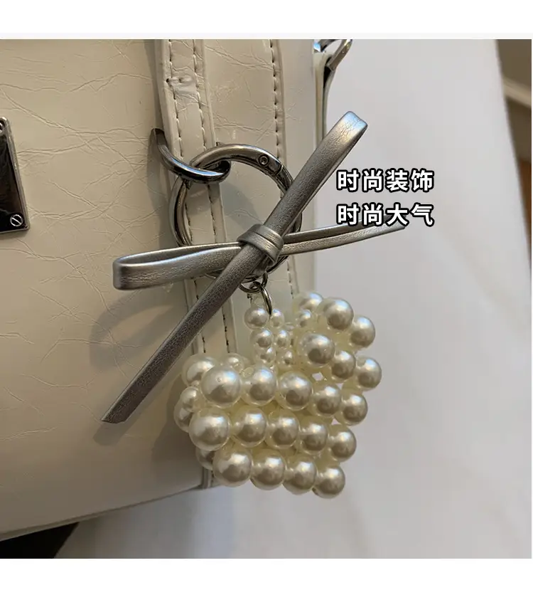 Women's Western Style Pearl Bucket Bag Cream — feature 7