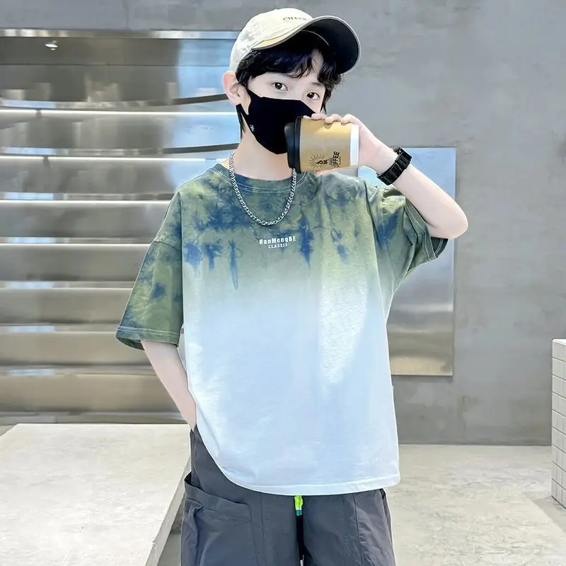 Boys Tie-dye Cotton Summer T-Shirt Red White