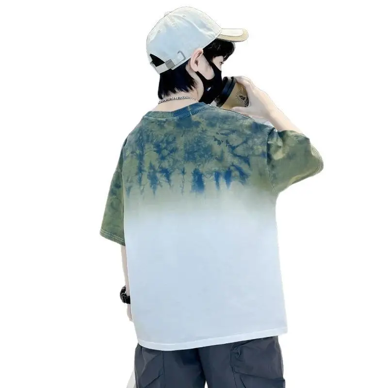 Boys Tie-dye Cotton Summer T-Shirt Red White