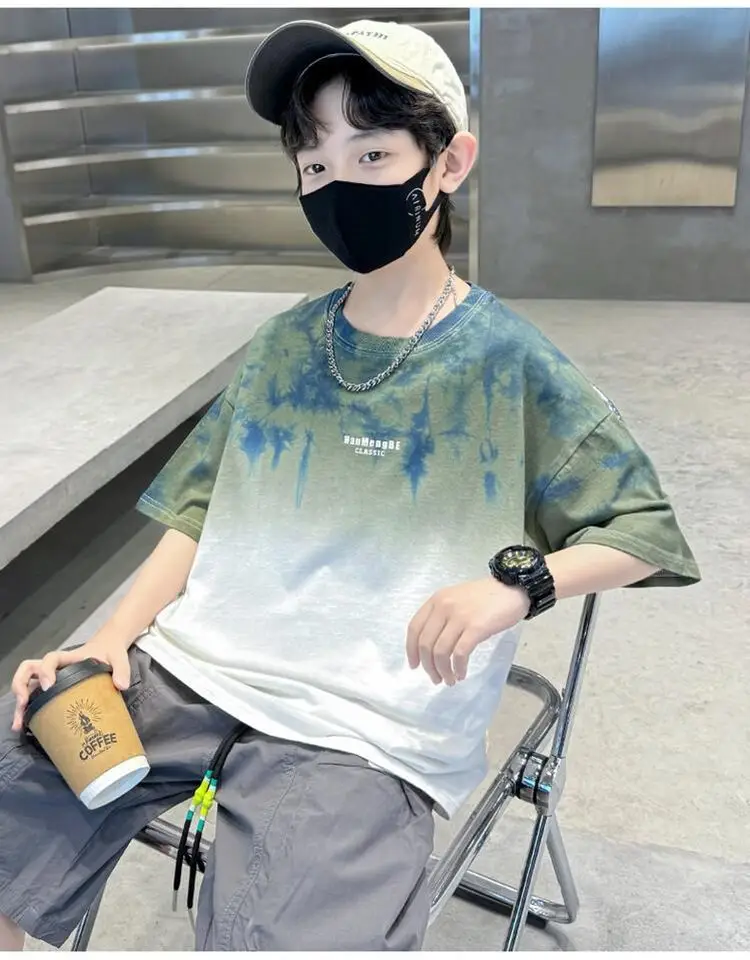 Boys Tie-dye Cotton Summer T-Shirt Red White — feature 10
