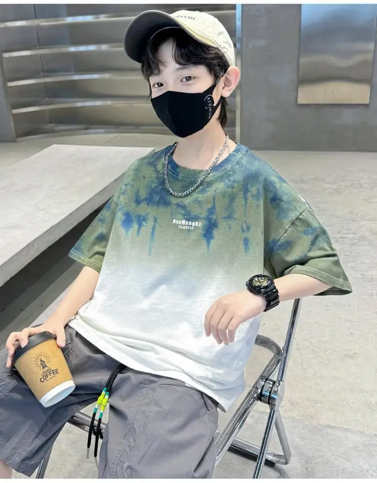Boys Tie-dye Cotton Summer T-Shirt Red White — feature 11