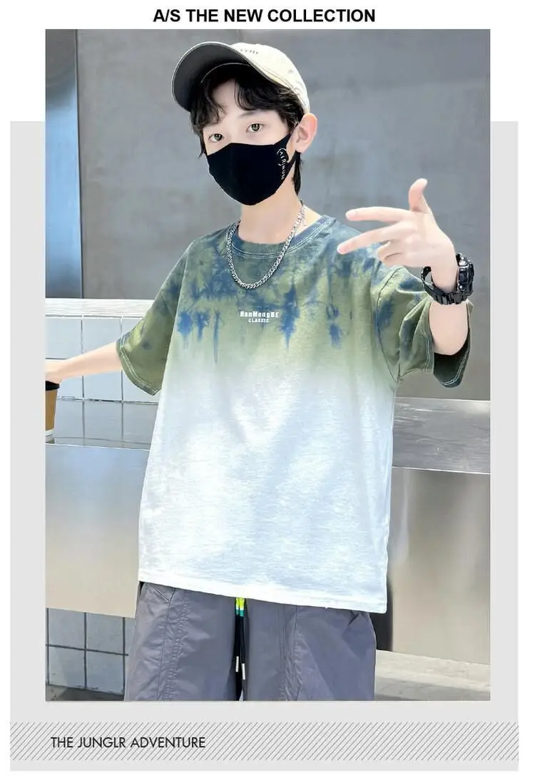 Boys Tie-dye Cotton Summer T-Shirt Red White — feature 12