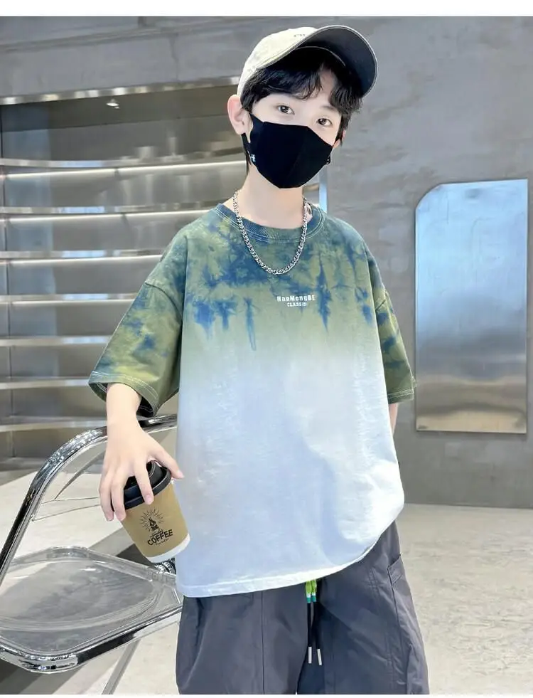 Boys Tie-dye Cotton Summer T-Shirt Red White — feature 13