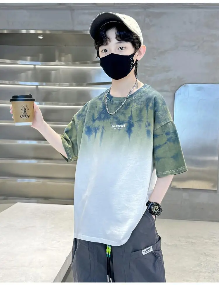 Boys Tie-dye Cotton Summer T-Shirt Red White — feature 14