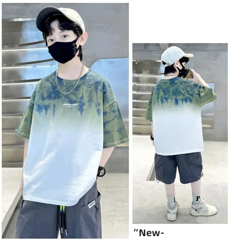 Boys Tie-dye Cotton Summer T-Shirt Red White — feature 15