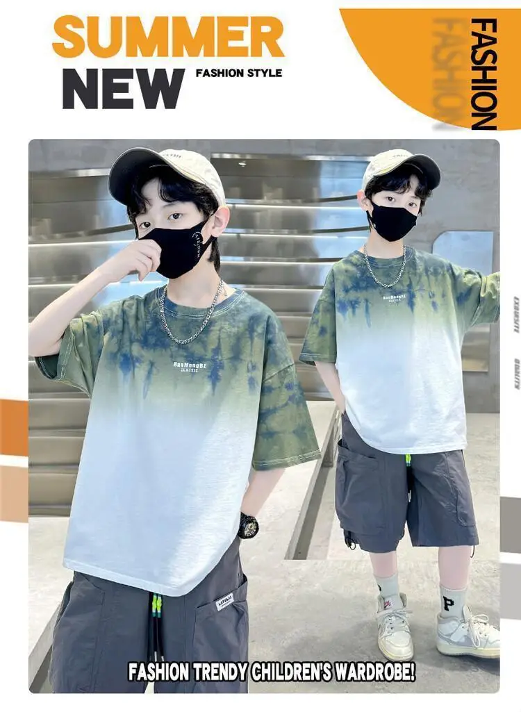 Boys Tie-dye Cotton Summer T-Shirt Red White — feature 2