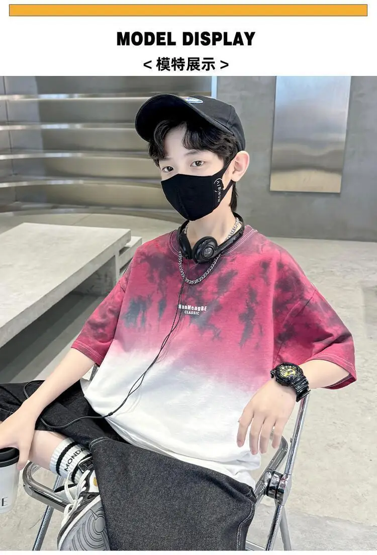 Boys Tie-dye Cotton Summer T-Shirt Red White — feature 6