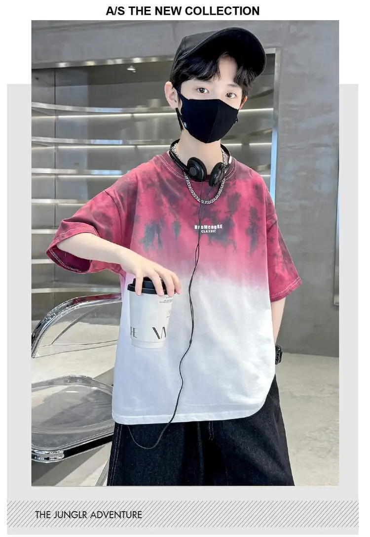 Boys Tie-dye Cotton Summer T-Shirt Red White — feature 7