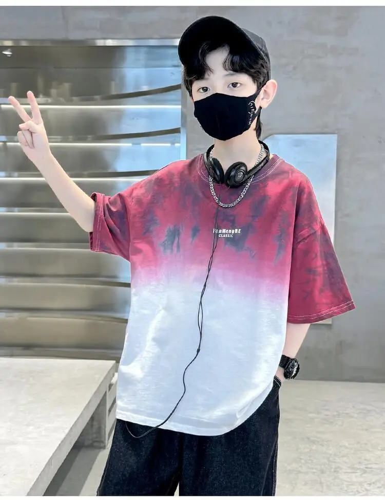 Boys Tie-dye Cotton Summer T-Shirt Red White — feature 8