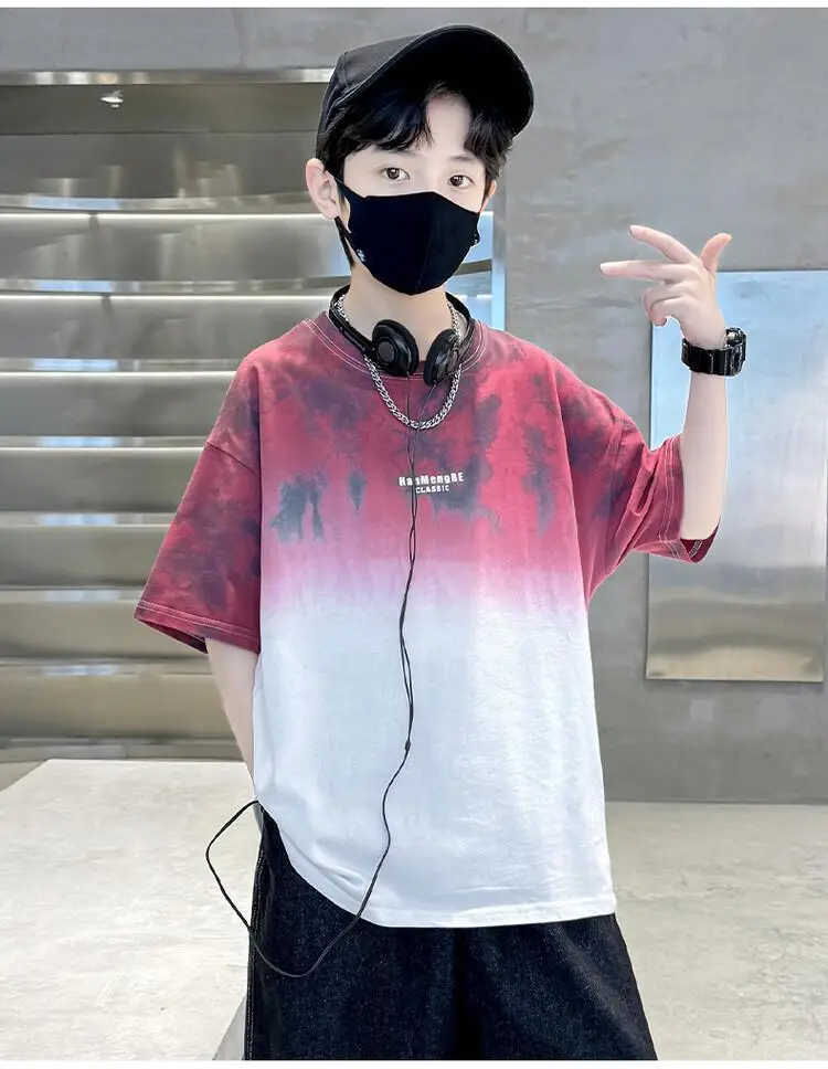 Boys Tie-dye Cotton Summer T-Shirt Red White — feature 9