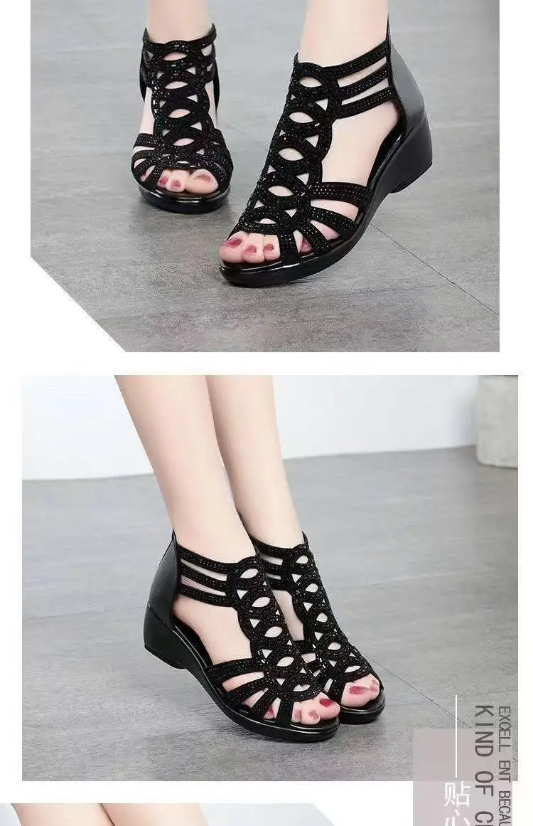 Black Leather Roman Wedge Sandals for Women 2025 — feature 9