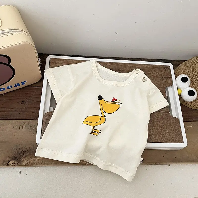 Baby Cotton Cartoon T-Shirt White Short Sleeve