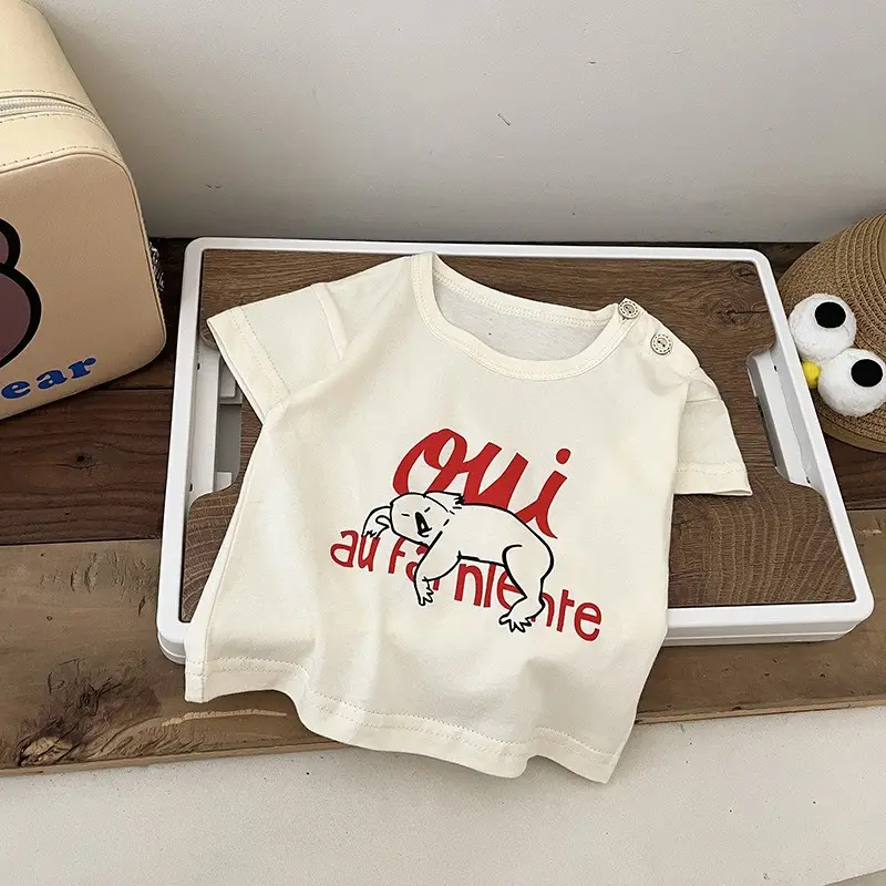 Baby Cotton Cartoon T-Shirt White Short Sleeve