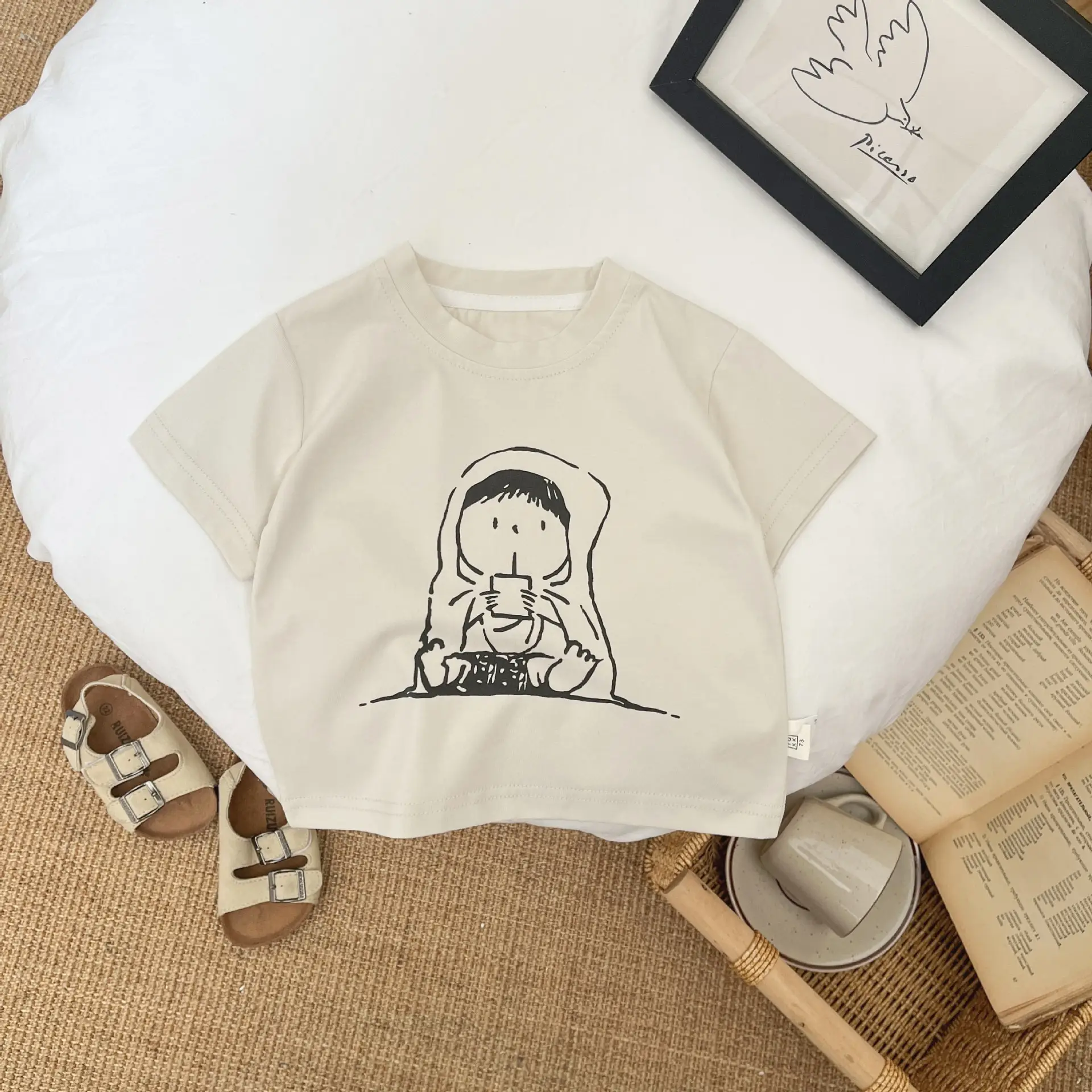 Baby Cotton Cartoon T-Shirt White Short Sleeve