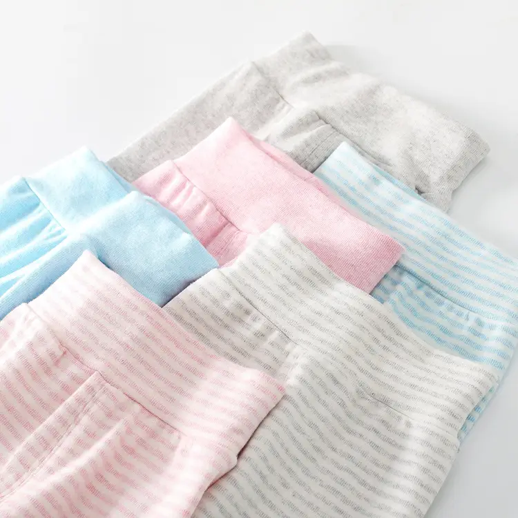 Baby Cotton Tummy Pants Pink Striped Winter Sleep Pants — feature 9