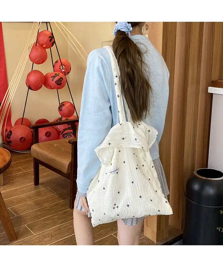 White Ruffled Canvas Tote Bag for Women — feature 11
