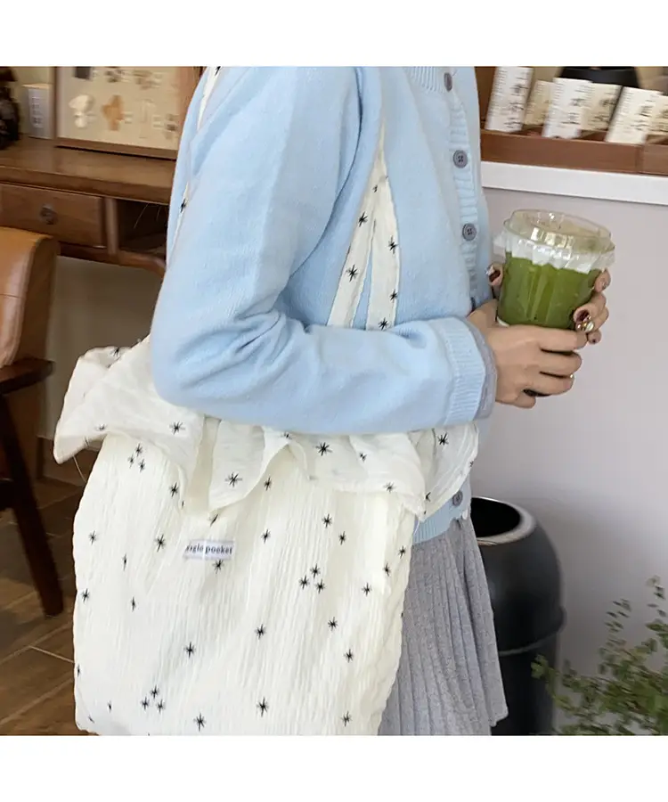 White Ruffled Canvas Tote Bag for Women — feature 13
