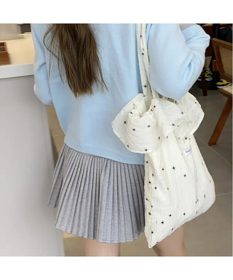 White Ruffled Canvas Tote Bag for Women — feature 14