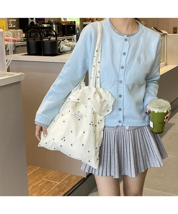 White Ruffled Canvas Tote Bag for Women — feature 15